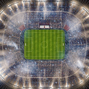 Stade de football avec éclairage vue du ciel